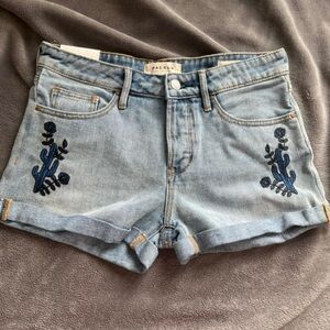 PacSun Denim Blue Women's Shorts with Floral Embroidery